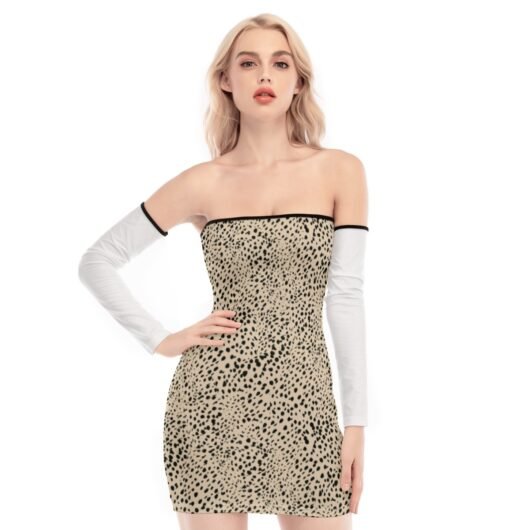 Women's Off-shoulder Back Lace-up Dress With White Sleeves