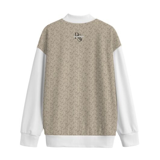 Unisex Mid-high Collar Drop Shoulder Sweatshirt White Sleeves Leopard - Image 2
