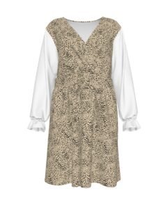 Women's V-neck Plus Size Dress With Waistband And White Sleeves
