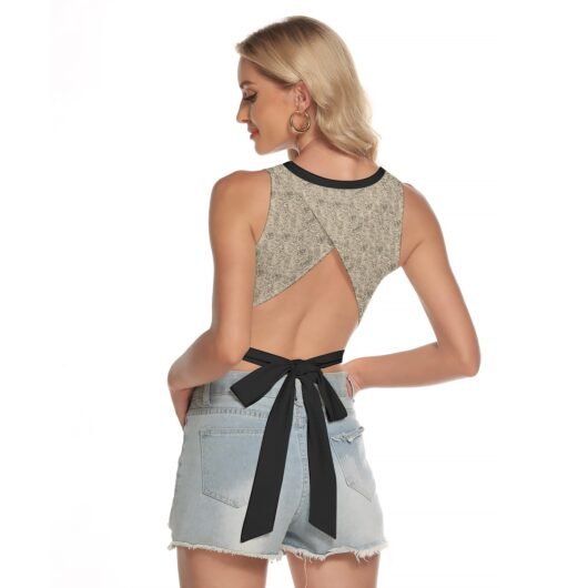 Women's Sleeveless Back Hollow Crop Top Black - Image 4