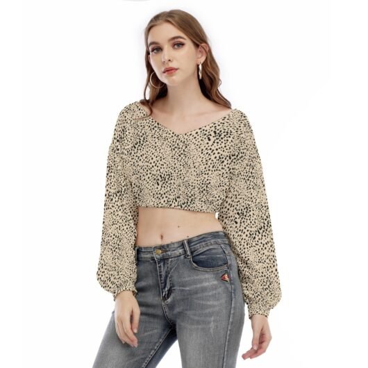 Women's V-neck Long Sleeve Cropped Sweatshirt - Image 3