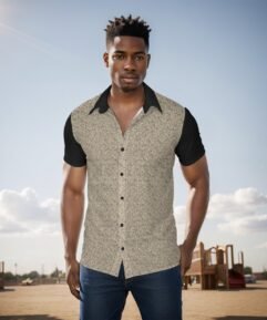 Men's Leopard Print Shirt Black Sleeves