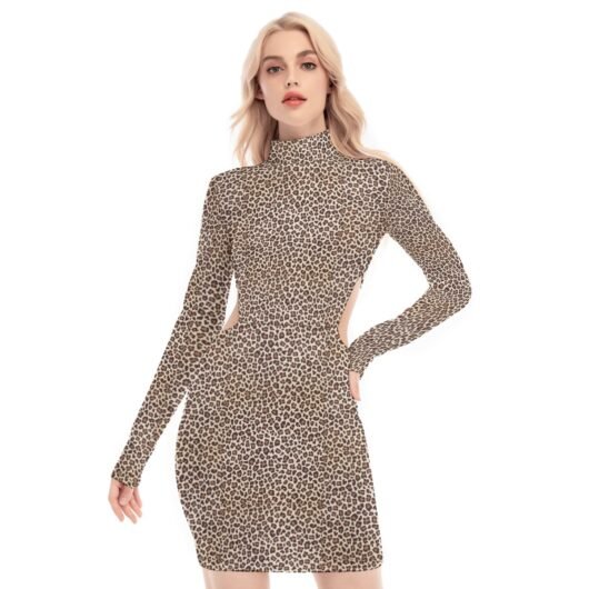 Women's Waist Hollow Hip Leopard Print Dress - Bold design with waist hollow detail