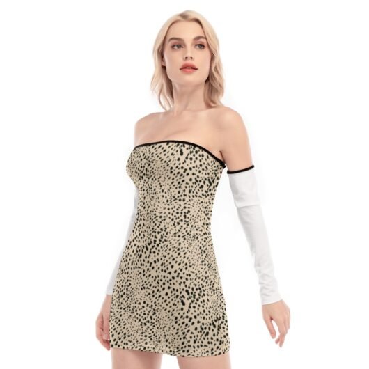 Women's Off-shoulder Back Lace-up Dress With White Sleeves - Image 3