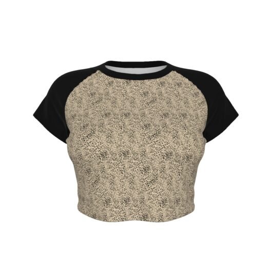 Leopard Women's Raglan Cropped T-shirt Black Sleeve