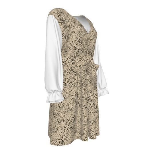 Women's V-neck Plus Size Dress With Waistband And White Sleeves - Image 3