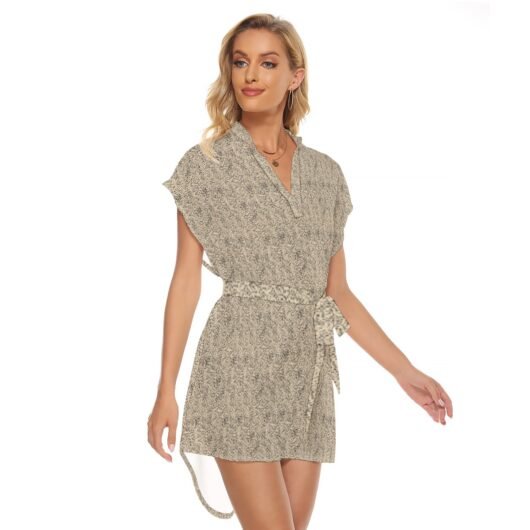 Leopard Women's Stand-up Collar Casual Dress With Belt - Image 2