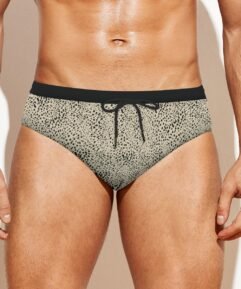 Men's Leopard Drawstring Swim Briefs Black Waist