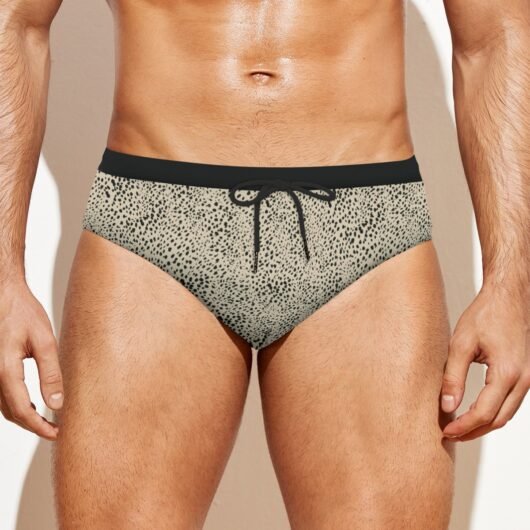 Men's Leopard Drawstring Swim Briefs Black Waist