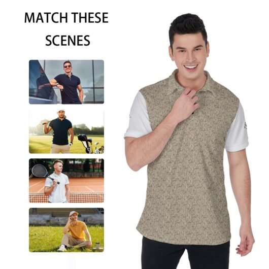 Leopard Print Men's Polo Shirt White Sleeves - Image 5