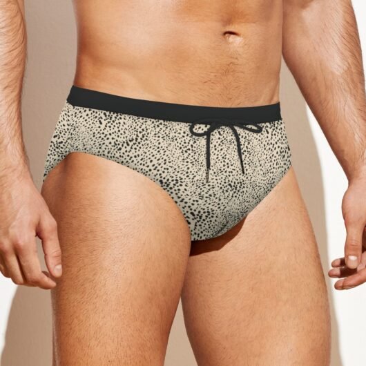 Men's Leopard Drawstring Swim Briefs Black Waist - Image 2