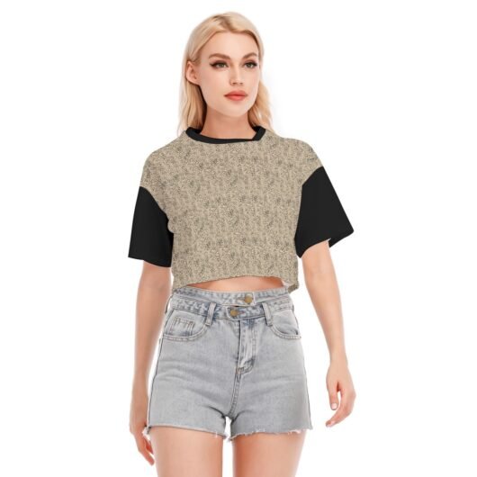 Leopard Print Women's Cropped T-shirt Black Sleeve