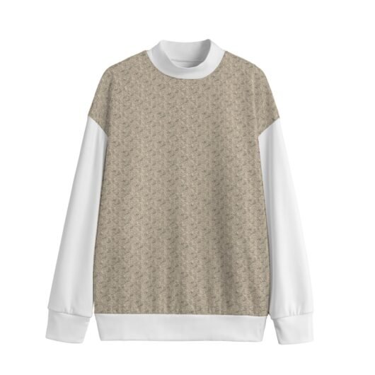 Unisex Mid-high Collar Drop Shoulder Sweatshirt White Sleeves Leopard