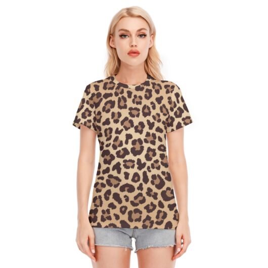 Women's Round Neck Leopard Print Cotton T-Shirt