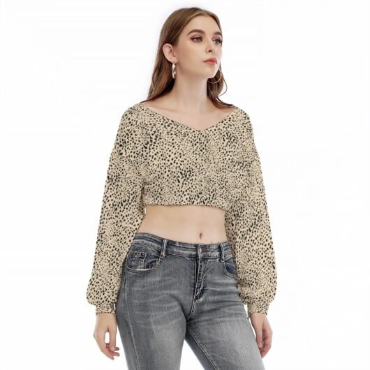 Women's V-neck Long Sleeve Cropped Sweatshirt - Image 2