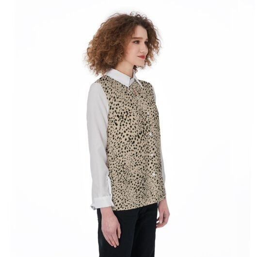Women's Elastic-Back Shirt With White Sleeves Leopard - Image 3