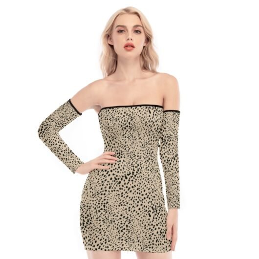Women's Off-shoulder Back Lace-up Leopard Dress