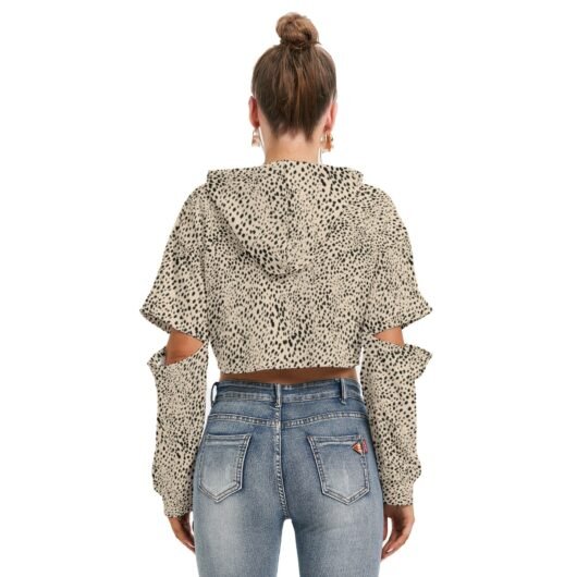 Women's Heavy Fleece Hoodie With Hollow Out Sleeve Leopard Print - Image 4