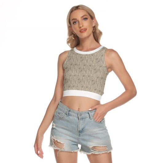 Women's Sleeveless Back Hollow Crop Top White Collar And Hem