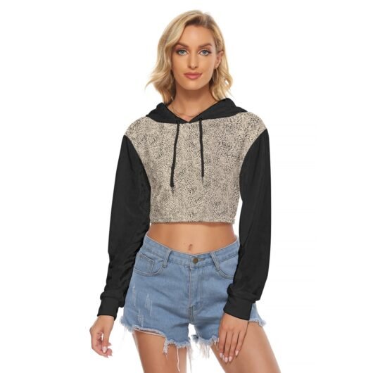 Women's Crop Top Hoodie With Black Sleeves Velvet Leopard