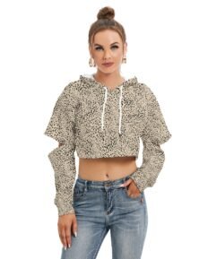 Women's Heavy Fleece Hoodie With Hollow Out Sleeve Leopard Print