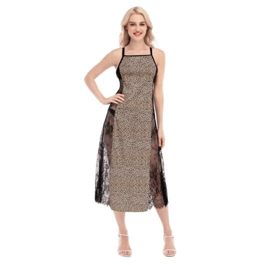 Women's Lace Cami Cross Back Dress Leopard