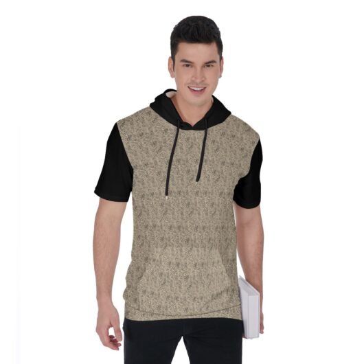 Leopard Men's Short Sleeve Hoodie T-Shirt With Black Sleeves