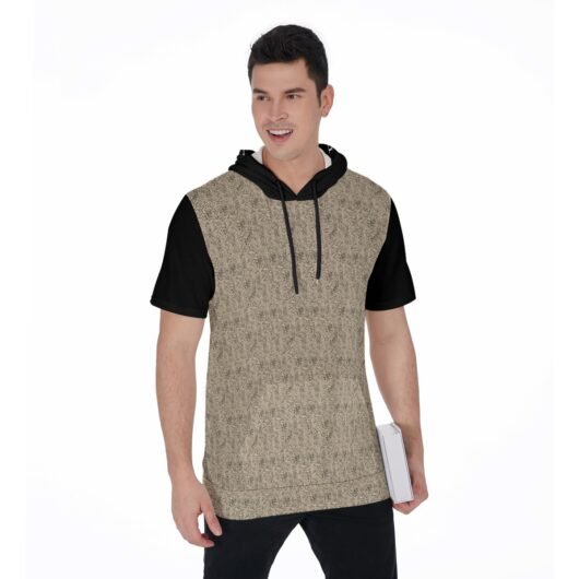 Leopard Men's Short Sleeve Hoodie T-Shirt With Black Sleeves - Image 2