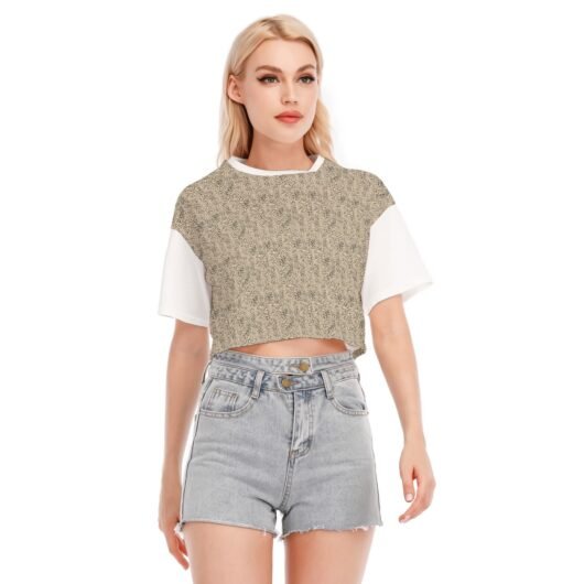 Leopard Print Women's Cropped T-shirt White Sleeve