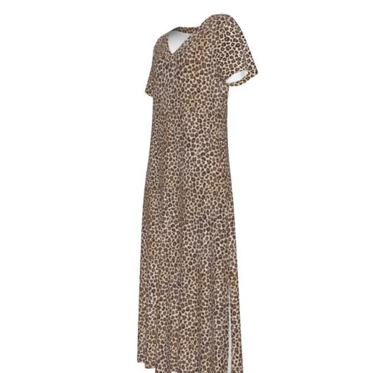 Women's V-neck Dress With Side Slit Leopard Print - Image 4