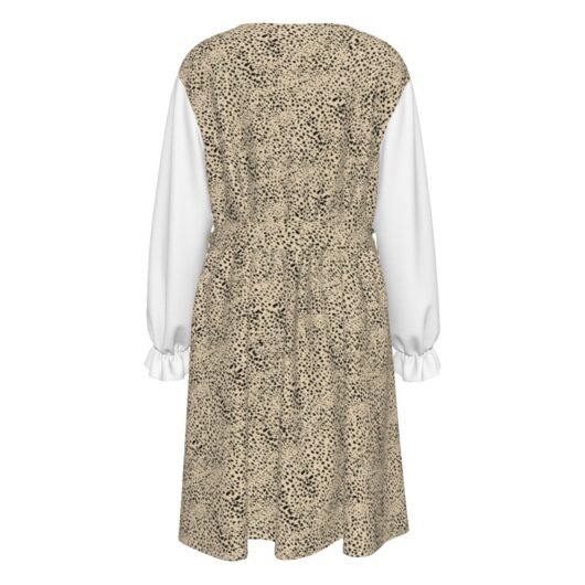 Women's V-neck Plus Size Dress With Waistband And White Sleeves - Image 2