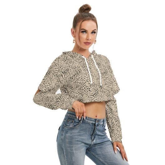 Women's Heavy Fleece Hoodie With Hollow Out Sleeve Leopard Print - Image 2