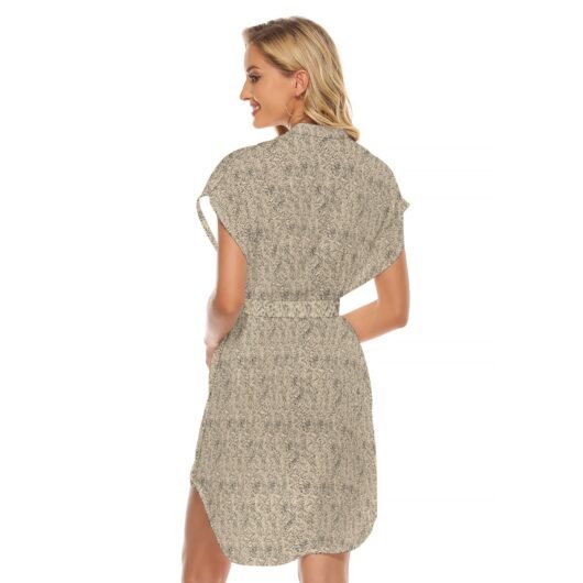 Leopard Women's Stand-up Collar Casual Dress With Belt - Image 4