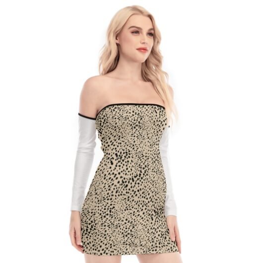 Women's Off-shoulder Back Lace-up Dress With White Sleeves - Image 2