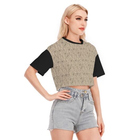 Leopard Print Women's Cropped T-shirt Black Sleeve - Image 2