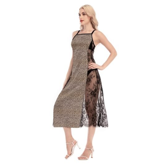 Women's Lace Cami Cross Back Dress Leopard - Image 3