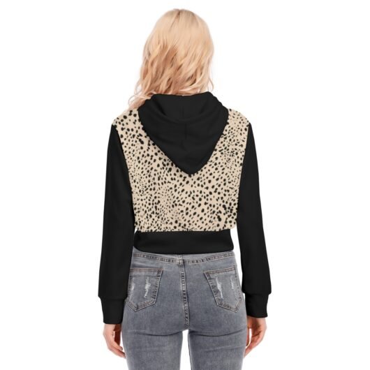 Women's Crop Top Hoodie With Zipper Closure And Black Sleeves Leopard - Image 4