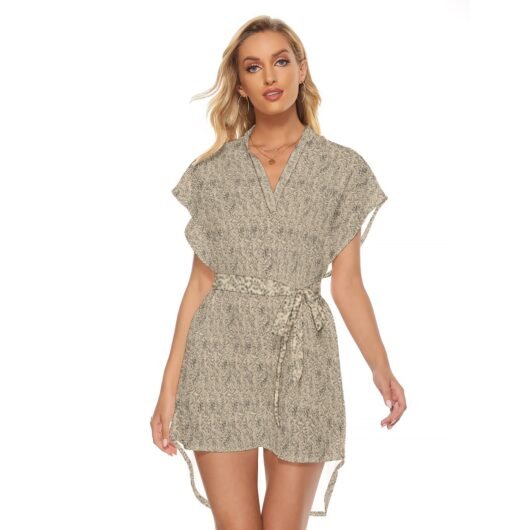 Leopard Women's Stand-up Collar Casual Dress With Belt