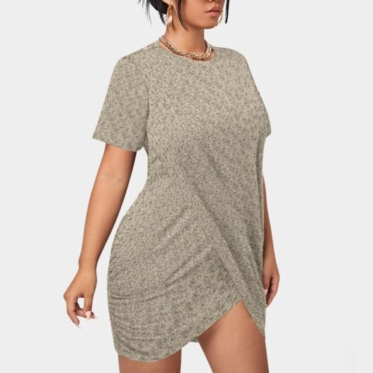 Plus Size Stacked Hem Dress With Short Sleeve Leopard - Image 2