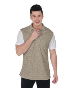Leopard Print Men's Polo Shirt White Sleeves