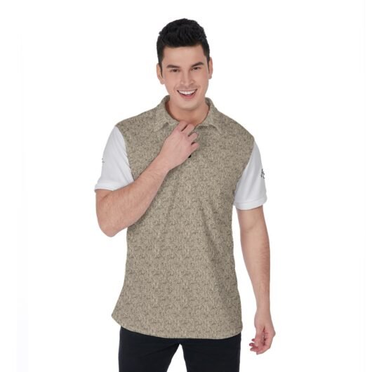 Leopard Print Men's Polo Shirt White Sleeves