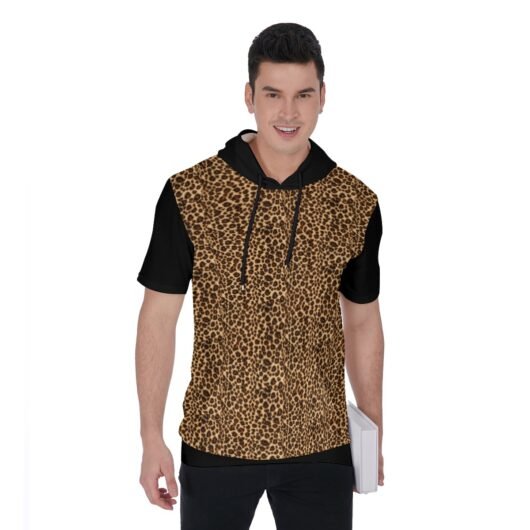 Men's Short Sleeve Hoodie T-Shirt With Black Sleeves