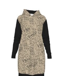 Women's Long Hoodie Black Sleeves Leopard