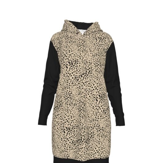 Women's Long Hoodie Black Sleeves Leopard