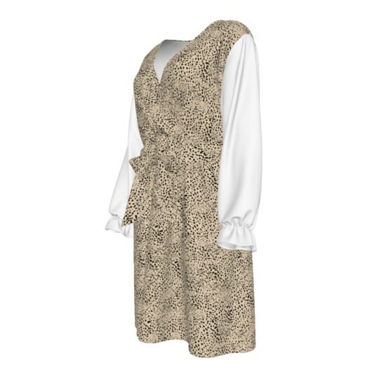 Women's V-neck Plus Size Dress With Waistband And White Sleeves - Image 4