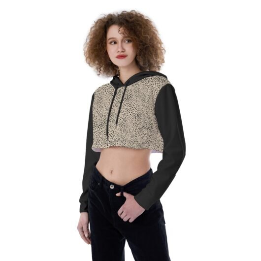 Women's Crop Top Hoodie Black Sleeves