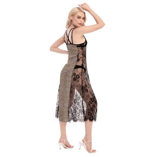 Women's Lace Cami Cross Back Dress Leopard - Image 4