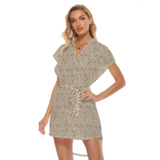 Leopard Women's Stand-up Collar Casual Dress With Belt - Image 3