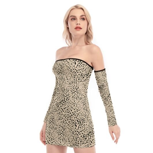 Women's Off-shoulder Back Lace-up Leopard Dress - Image 3