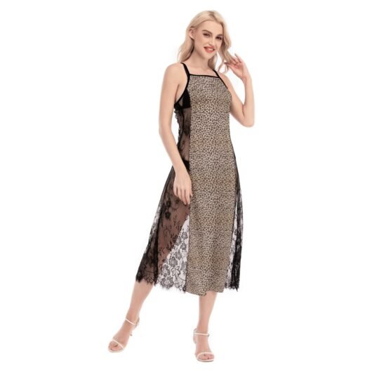 Women's Lace Cami Cross Back Dress Leopard - Image 2